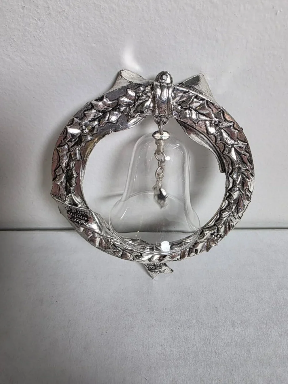 Vintage 1987 Hallmark Holiday Heirloom Lead Crystal Bell in Silver-Plated Wreath